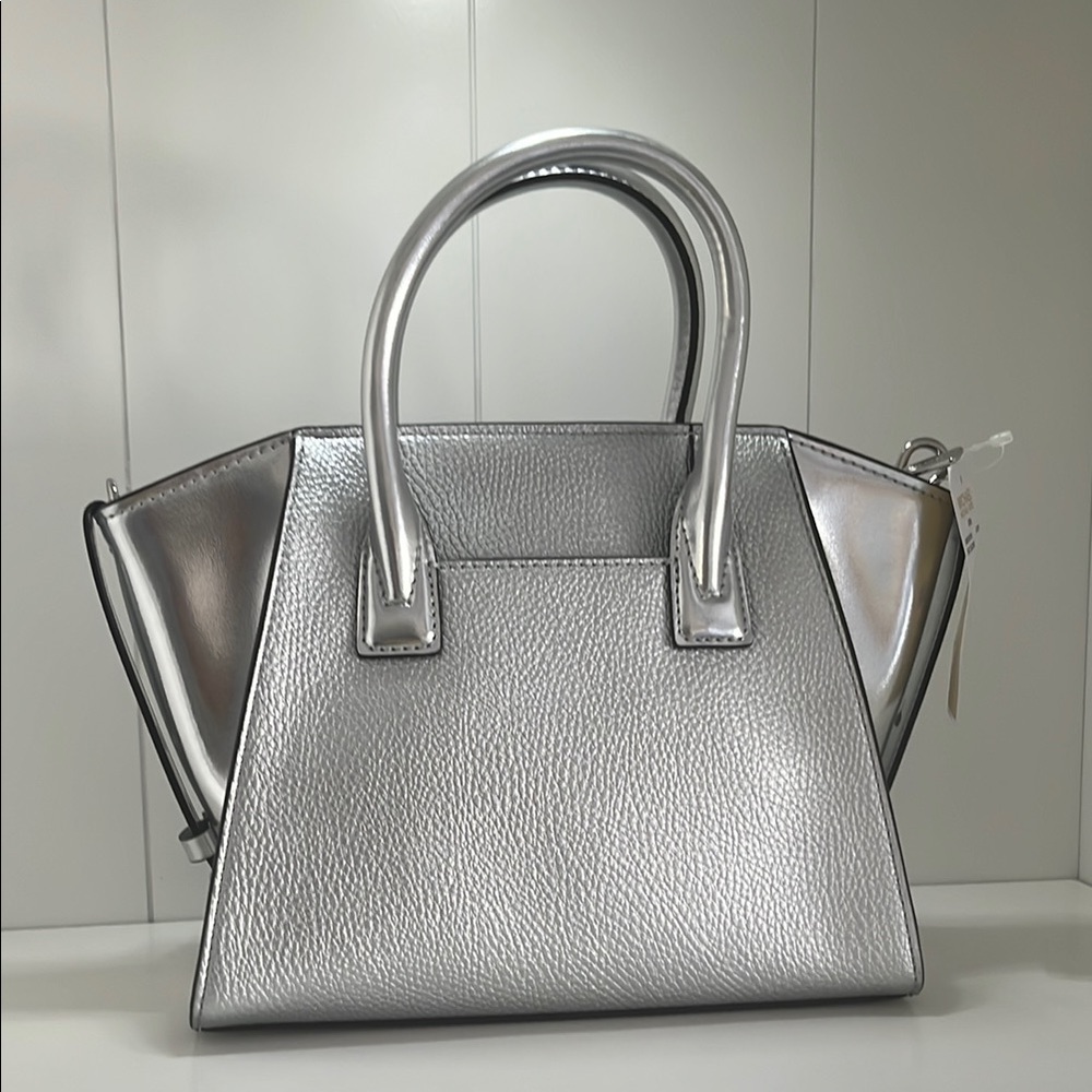 Avril Small Metallic Studded Patchwork & Signature Logo Satchel-NWT - Picture 2 of 9